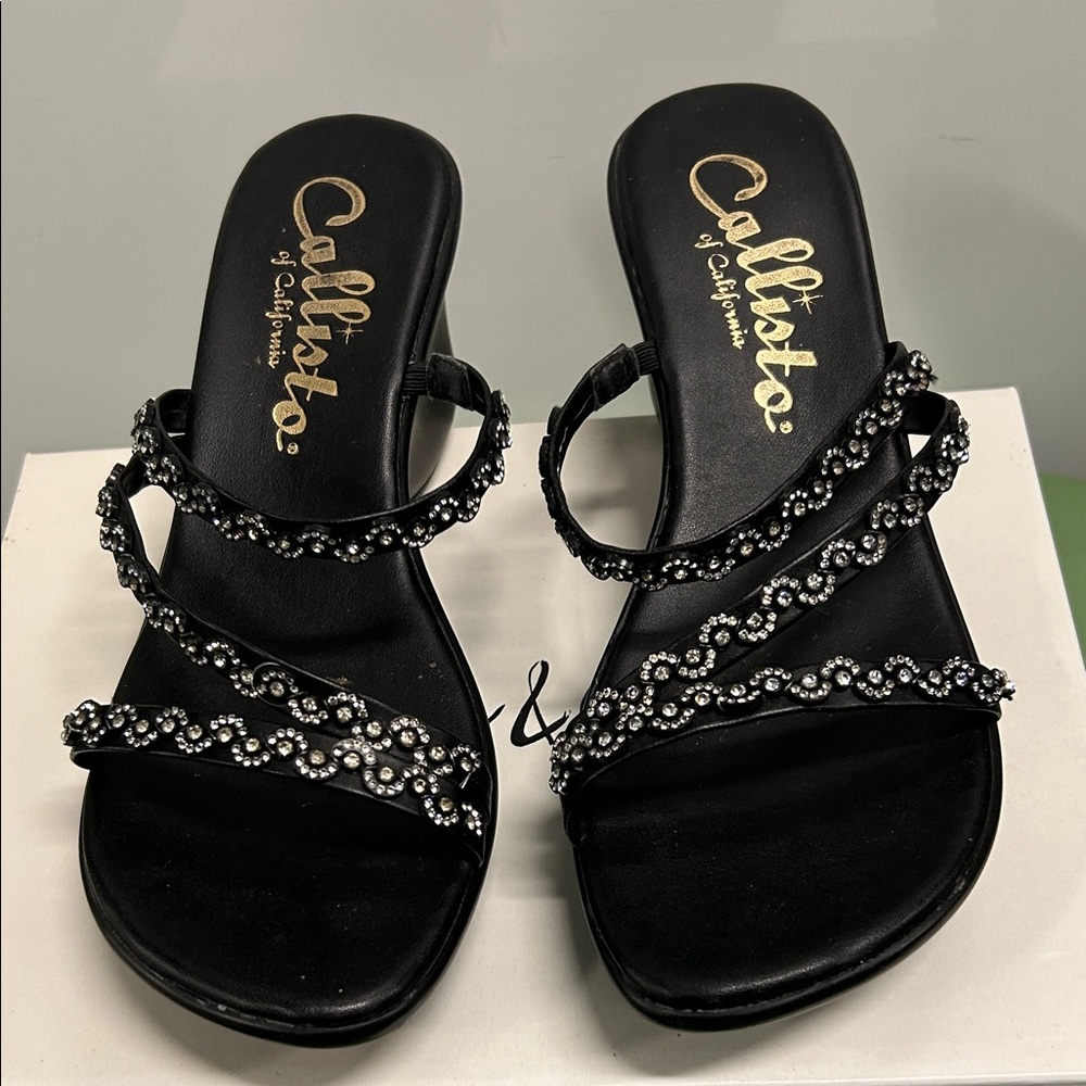 CALLISTO Wedge Sandals with Bling, Sz 7